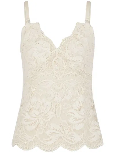 Rabanne Top In Pizzo Beige Semi Trasparente