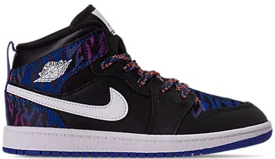 Pre-owned Jordan 1 Mid Tiger Stripe Sneakers In Black/white/rush Violet