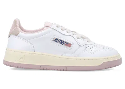 Pre-owned Autry Medalist Leather Low (women's) Sneakers In White/powder Pink In Multi