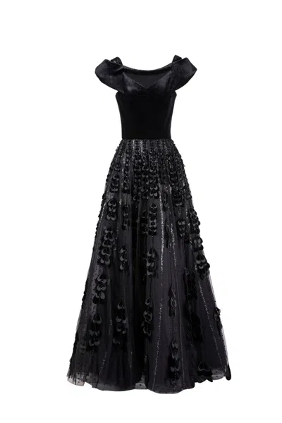 Saiid Kobeisy Beaded Tulle Skirt With Velvet Bodysuit