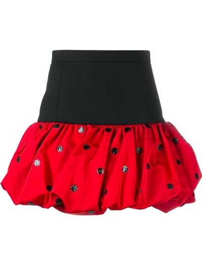 Saint Laurent Wool-crepe And Polka-dot Silk-faille Mini Skirt In Red