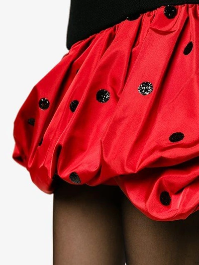 Shop Saint Laurent Polka Dot Mini Bubble Skirt In Red