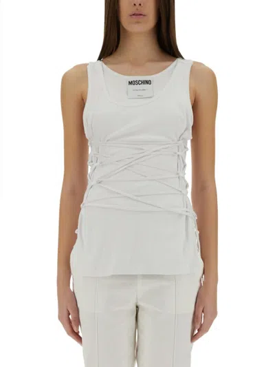 Moschino Laced Ribbed Scoop Neck Sleeveless Top