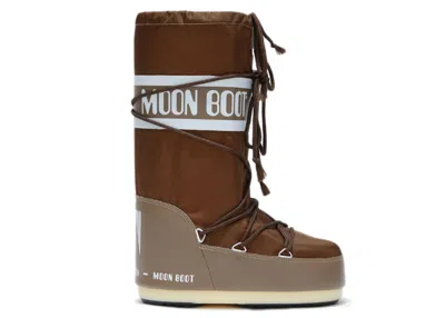 Pre-owned Moon Boot Icon Nylon Boot Sneakers In Brown/white