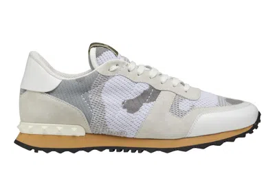 Pre-owned Valentino Garavani Men's  Rockrunner Mesh Fabric Camouflage Sneakers In White/beige In Multi
