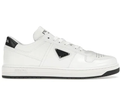 Pre-owned Prada Men's  Downtown Low Top Sneakers Leather In White/black In Multi