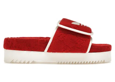 Pre-owned Gucci Men's Adidas X  Monogram Slide Sneakers In Red