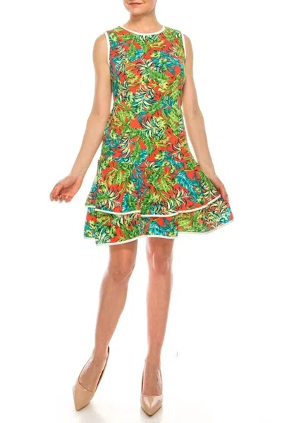 Shelby & Palmer Palm Tree Print Fit & Flare Dress In Real Teal Lime