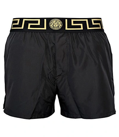 Versace Iconic Gold Detailing Men's Swim Shorts, Black In Black/gold