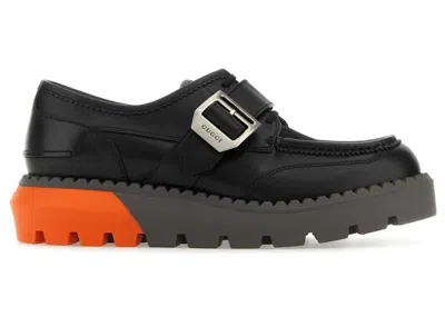 Pre-owned Gucci Men's  Lace Up Shoe Buckle Sneakers In Black/orange
