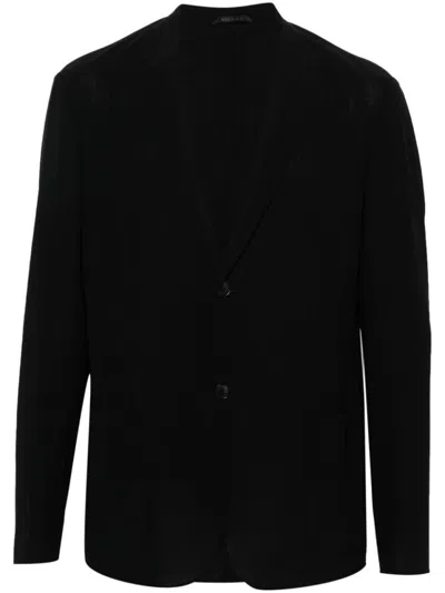 Giorgio Armani Wool Jacket With Front Patch Pockets In Black