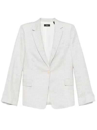 Theory Houndstooth Patterned Linen Blend Blazer