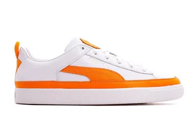 Pre-owned Puma Men's  Basket Vintage Pronounce Sneakers In White/vibrant Orange