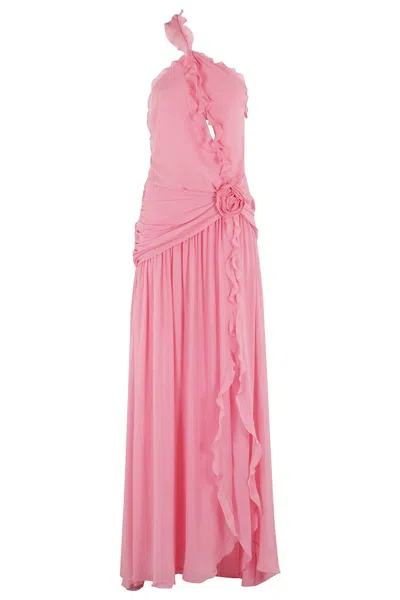 Blumarine Asymmetrical Silk Dress With Ruffled Detail