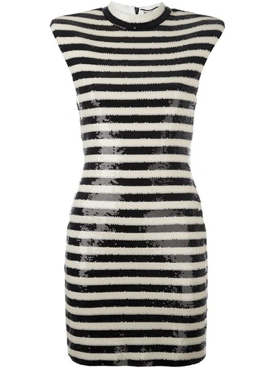 Saint Laurent Striped Sequined Stretch Short Dress, Black/white