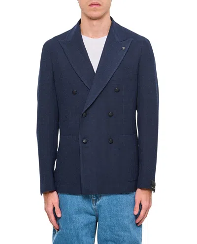 TAGLIATORE SINGLE-BREASTED BLUE JACKET WITH TAILORED FIT 