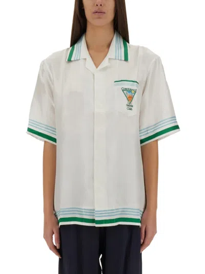 Casablanca Silk Shirt With Graphic Print And Chest Pocket