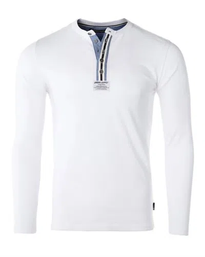 Zimego Men's Long Sleeve Oil Wash Vintage Button Henley T-shirt In White
