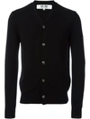 Comme Des Garçons Play Lambswool Cardigan With Small Black Emblem Sleeve In Black