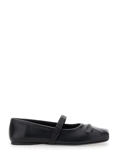 Marni Black Ballerinas With Embossed Bow Detail On The Front In Leather Woman