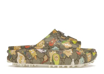 Pre-owned Gucci X Pikarar Gg Animal Print Slide (women's) Sneakers In Beige