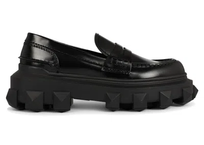 Pre-owned Valentino Garavani Men's  Trackstud Loafer Sneakers In Black