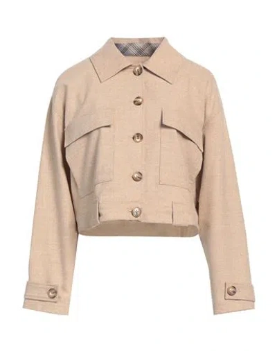 Julia June Woman Jacket Sand Size 12 Wool, Polyester, Viscose, Polyamide, Elastane