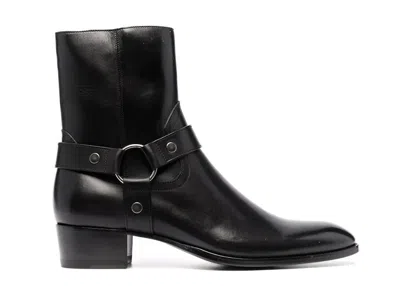 Pre-owned Saint Laurent Men's  Wyatt Harness Boot Smooth Leather Sneakers In Black