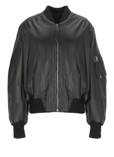 Attico Oversized Leather Bomber Jacket With Ribbed Details