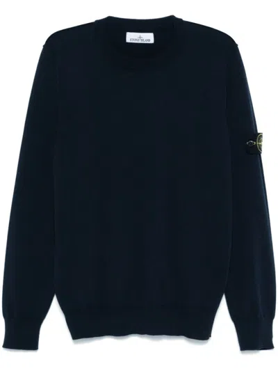 Stone Island Ribbed Detail Crew Neck Sweatshirt With Iconic Badge