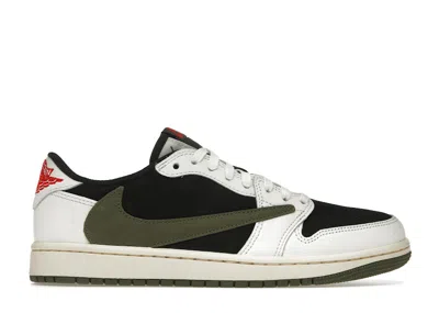 Pre-owned Jordan 1 Retro Low Og Sp Travis Scott Olive (women's) Sneakers In Sail/university Red/black In Multi