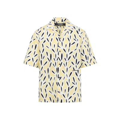 Jacquemus Yellow Cotton Jean Shirt With Playful Leaf Pattern