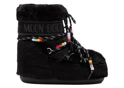 Pre-owned Moon Boot Icon Fauxfur Low Boot Beads Sneakers In Black