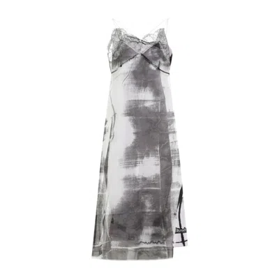Maison Margiela Lace Trim Abstract-print Midi Slip Dress
