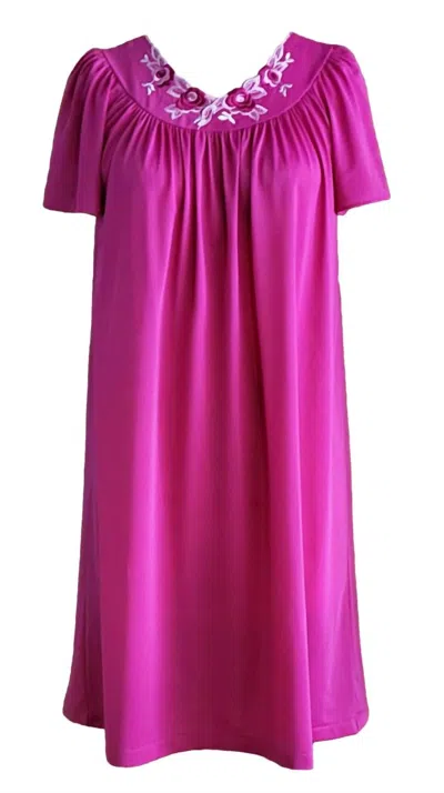 Shadowline Lingerie Women's Short Gown With Flower Petal Embroidery And Flutter Sleeves In Rapsberry