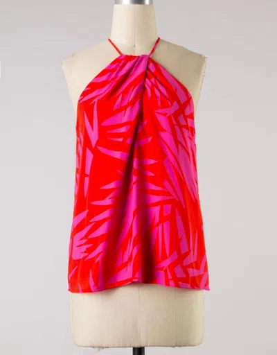 Fascination Women's Leaf Print Halter Neck Tank In Red/pink