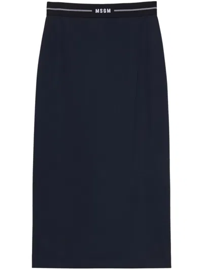 Msgm Navy Blue Wool Skirt