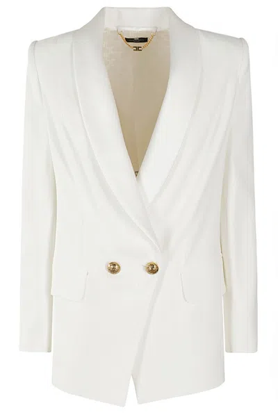 Elisabetta Franchi Ivory Blazer With Satin Shawl Lapels