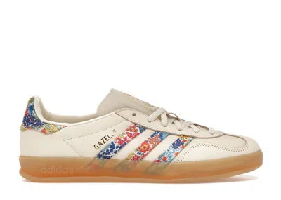 Pre-owned Adidas Originals Gazelle Indoor Liberty London Floral Embroidery Stripes (women's) Sneakers In Off White/gold Metalli In Multi