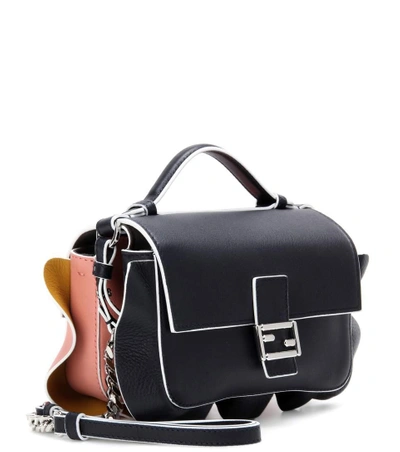 Shop Fendi Double Micro Baguette Leather Shoulder Bag In Eight Llue
