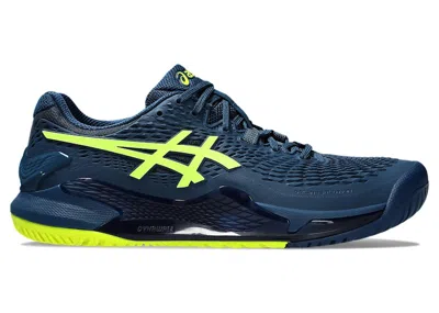 Pre-owned Asics Men's  Gelresolution 9 Sneakers In Mako Blue/safety Yellow In Multi