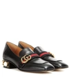 GUCCI Leather mid-heel loafers,P00192404