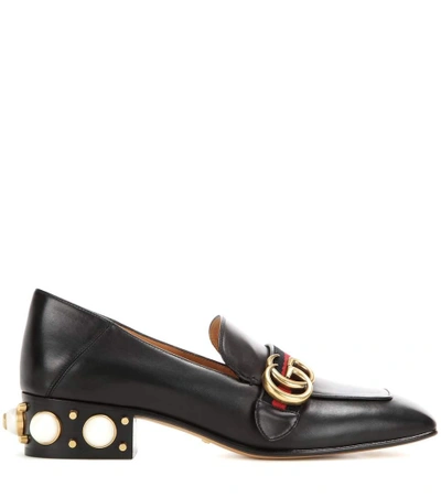 Shop Gucci Leather Mid-heel Loafers In Black