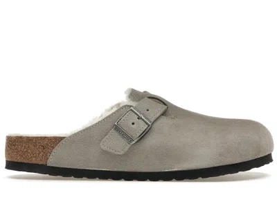Pre-owned Birkenstock Boston Shearling Suede Stone Coin Sneakers In Stone Coin Grey In Gray