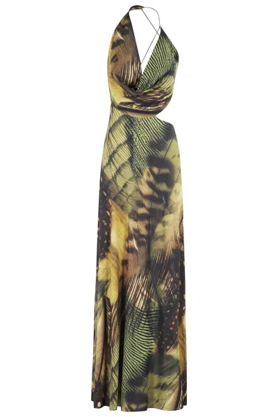 Amazuìn Amazuin Jungle Print Long Dress With Plunging Neckline