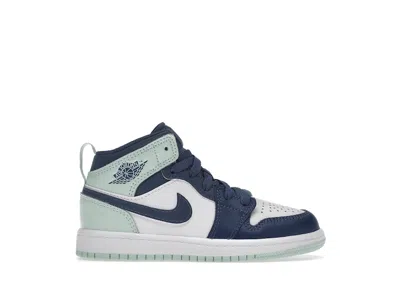 Pre-owned Jordan 1 Mid Sneakers In Mystic Navy Blue/white/mint Foam