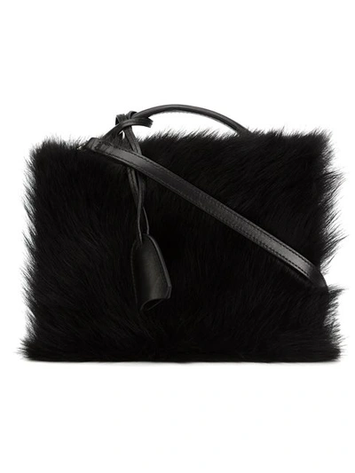 Mark Cross Grace Small Shearling-paneled Leather Shoulder Bag In Black