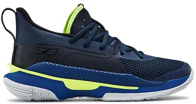 Pre-owned Under Armour Curry 7 Dub Nation Sneakers In Royal/academy/hi Vis Yellow