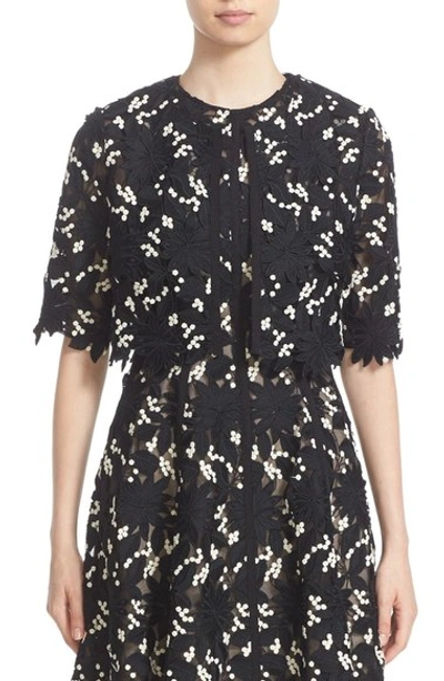 Lela Rose Floral Guipure Lace Fit & Flare Dress In Black Ivory