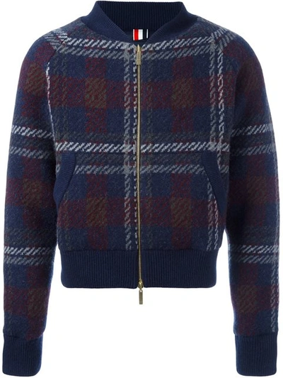 Thom Browne Checked Knit Bomber Jacket In Blue